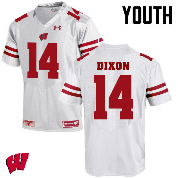 Youth Wisconsin Badgers #14 DCota Dixon College Football Jerseys-White - Click Image to Close